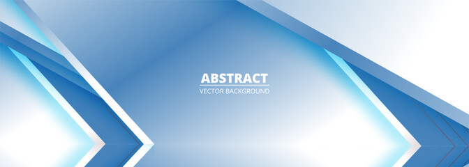 Blue modern abstract wide banner with arrow shapes. White and blue gradient abstract background. Vector illustration