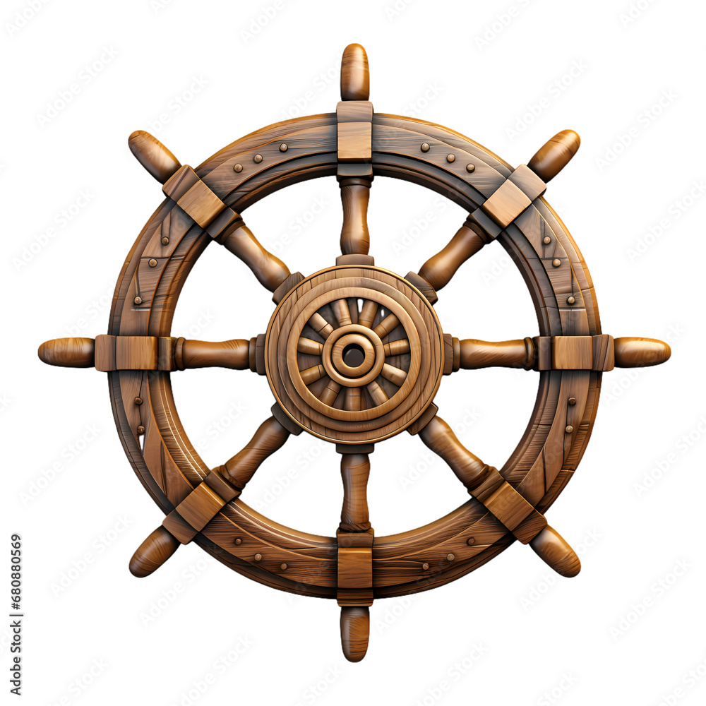 Ship steering wheel on transparent background, white background ...