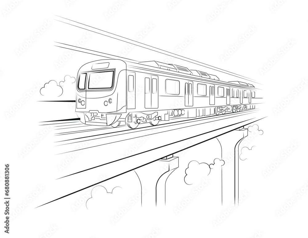 Metro train vector illustration sketch line work. the capital city of ...