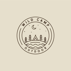 Wall Mural - camping logo vector line art simple minimalist illustration template icon graphic design. night camp