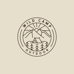 Wall Mural - camping logo vector line art simple minimalist illustration template icon graphic design. camp at wi