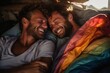Happiness gay couple relax on bed for LGBTQ concept