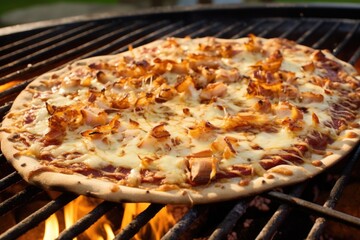 Wall Mural - cheese scattered on semi-cooked bbq pizza