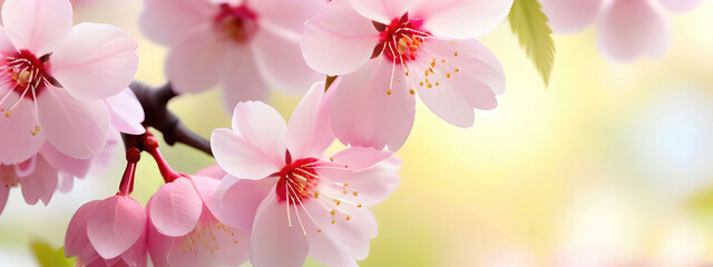 Beautiful spring bright natural background with soft pink sakura flowers close-up.