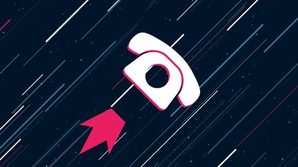 Poster - Vintage telephone symbol flies through the universe on a jet propulsion. The symbol in the center is shaking due to high speed. Seamless looped 4k animation on dark blue background with stars