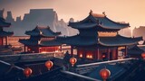 Fototapeta  - Beautiful view of chinese temple in Hong Kong, China.