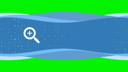 Poster - Animation of blue banner waves movement with white zoom in symbol on the left. On the background there are small white shapes. Seamless looped 4k animation on chroma key background