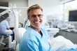 © Kowit - senior dentist in uniform with jaws model in dental clinic