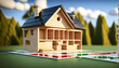 Holzhaus auf Spielbrett - Symbolgrafik für Immobilien