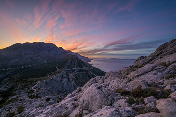 Wall Mural - spectacular sunrise in the mountains of nature park biokovo,dalmatia,croatia