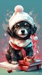 Hund mit Weihnachtsmütze Süß
