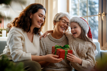 Wall Mural - family celebrating Christmas