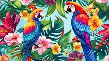 The Tropical Bird Pattern Has Colorful Flowers And Bird Illustrations