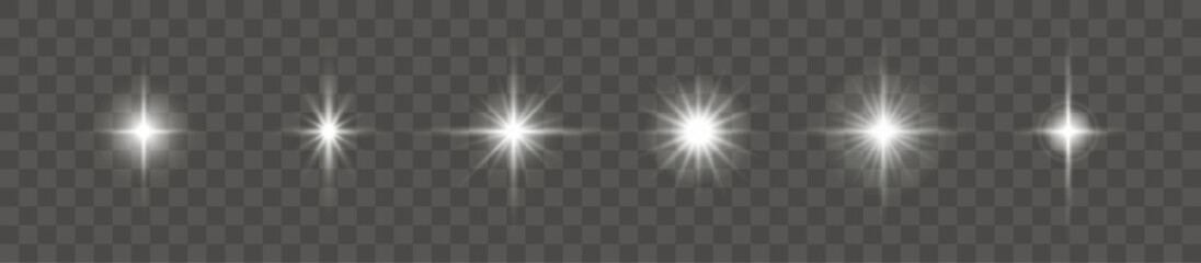 Poster - Set of glowing stars on the transparent background. Vector illustration.