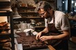 Chef Chocolatier Working, Man Makes Handmade Chocolates