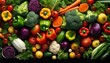  fresh  vegetables heap  background, top view  