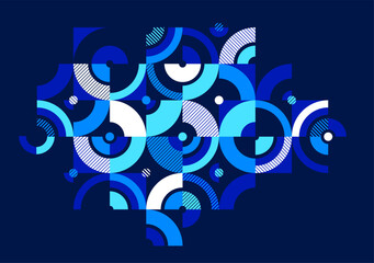 Poster - Abstract geometric stripy vector background over dark, linear shapes of circles and triangles pattern composition, creative art abstraction.