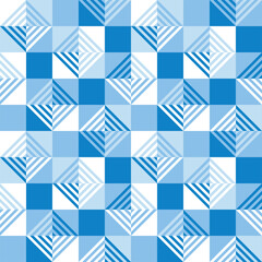 Poster - Geometric abstract seamless pattern in blue color. Tile mosaic background of squares and line triangles. Winter ornament for design