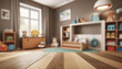 © Marko - Empty wooden table top and blurred kids room interior on the background. Copy space for your object, product, toy presentation. Display, promotion, advertising