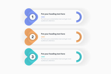 Fototapete - Modern diagram with three steps with numbers and a place for your text. Flat infographic design for website, marketing or promotion.