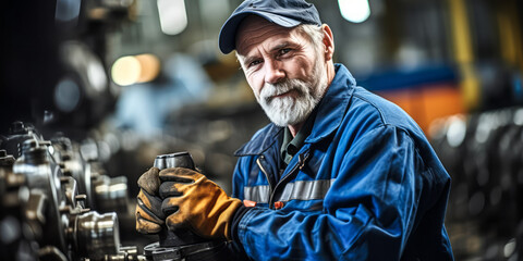 Poster - expert in machine assembly, focused on constructing engines and equipment for industrial application