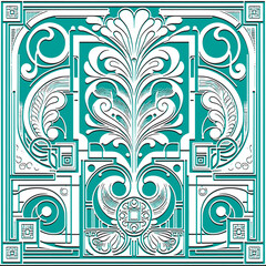 Wall Mural - Art Nouveau old retro style floral ornamental seamless pattern with square frames, borders.  Floral vector greek style background.  Vintage art nouveau flowers ornaments. Endless ornate texture