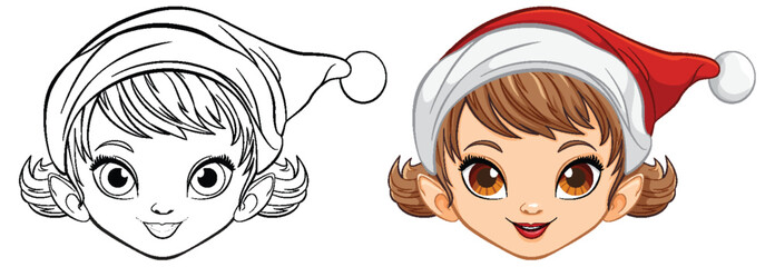 Wall Mural - Cute Girl Cartoon Head with Christmas Hat