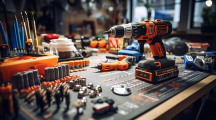 Modern DIY Tools Arranged on Workbench