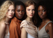 © DenisMArt - Group of diverse young beautiful women with natural skin.Multiethnic and multicultural natural beauty women.Macro.AI Generative.