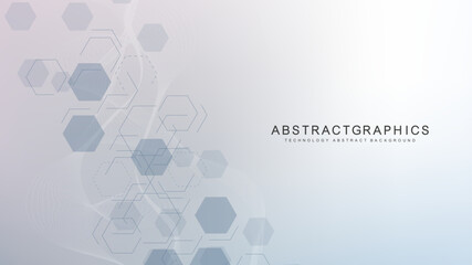 Poster - Modern scientific background with hexagons, lines and dots. Wave flow abstract background. Molecular structure for medical, technology, chemistry, science. Vector illustration