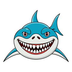 Sticker - Cartoon angry shark isolated on white background