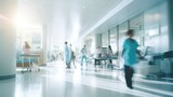 Fototapeta  - abstract blurred image of doctor and patient people in hospital interior or clinic corridor for background, 