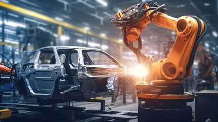 Poster - Engineer check and control welding robotics automatic arms machine in intelligent factory 