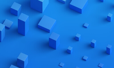 Abstract 3d render, blue geometric background design