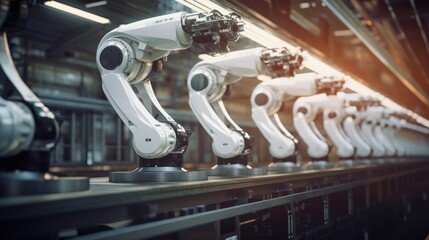 Poster - robotic is assembling cars in a factory ,modern car production technology,