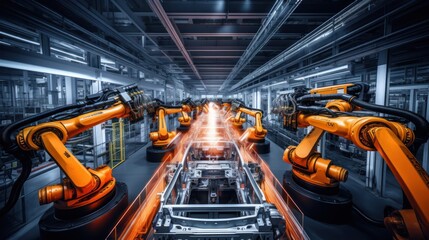 Poster - robots in the factory,Smart factory,Advanced automation - Machinery 