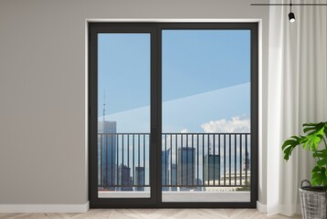 Canvas Print - Black plastic balcony door with a window