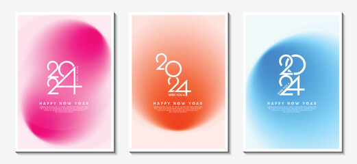 Fototapete - Cover design concept of Happy New Year 2024 graphic. Collection of modern colored geometric backgrounds with copy space. top view scene. Vector Illustrator EPS
