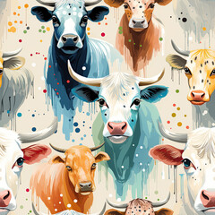 Wall Mural - seamless pattern with cows on white background