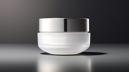 Poster - A white jar with a silver lid sitting on top of the table, AI