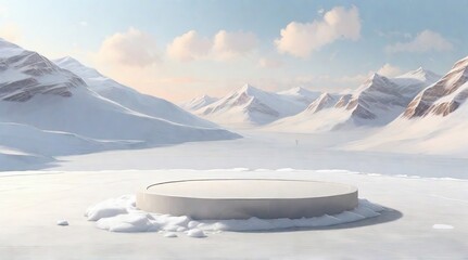 Crystal ice podium for product display on the background scene snow winter landscape.