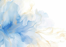 A Blue And White Abstract Painting On A White Background. Abstract Cerulean Color Florals