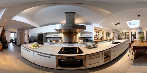 Wall Mural - A 360 degree view of a kitchen with lots of cabinets, AI