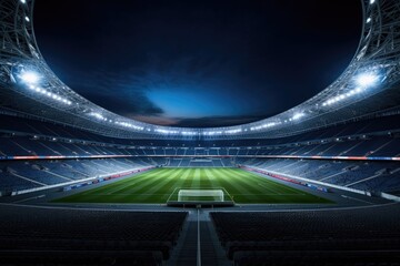 Panoramic view of a soccer stadium from the top of the stands