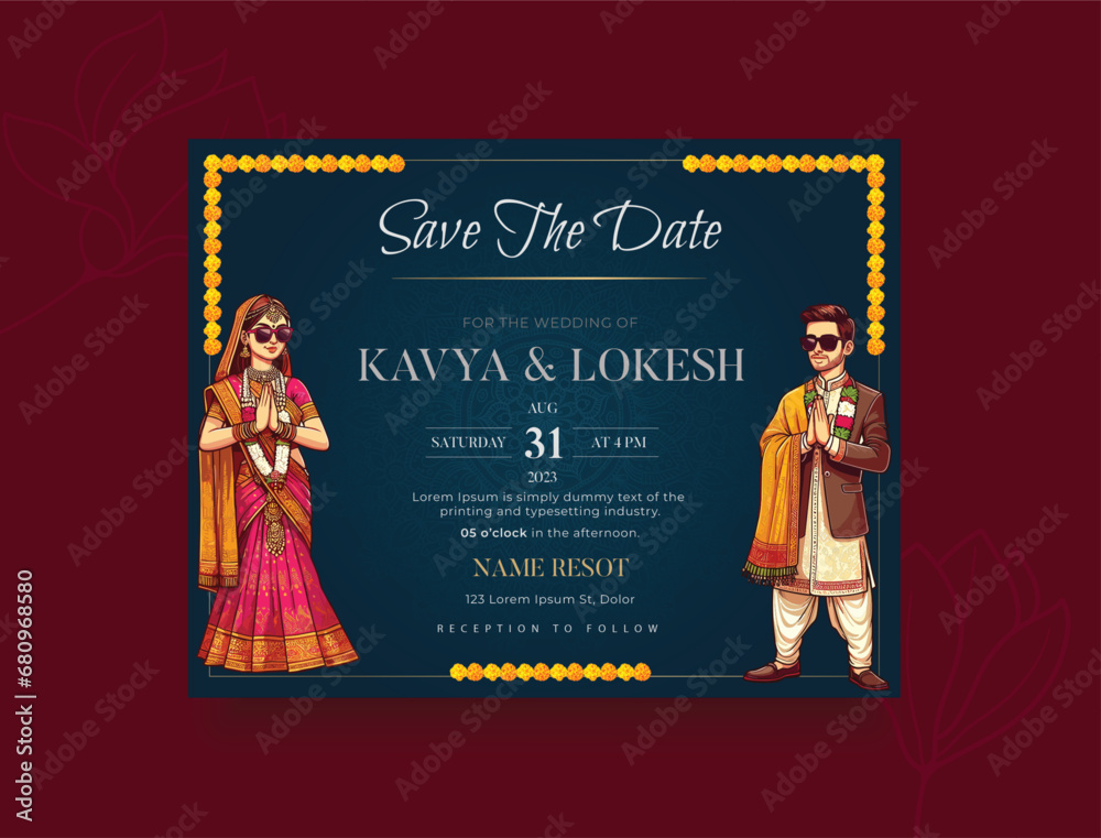 Vector traditional royal wedding invitation card design with Indian ...