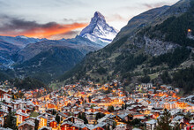 Zermatt, Switzerland Alpine Village With The Matterhorn
