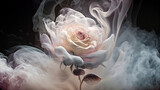 Fototapeta Kwiaty - Róża, piekny pastelowy biały kwiat w dymie, abstrakcyjna tapeta