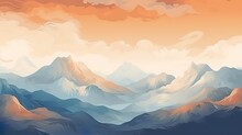 Landscape With Lake And Mountains. Simple Flat Artwork Background