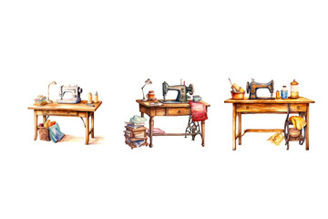 Wall Mural - Watercolor sewing machine on a clean white background.