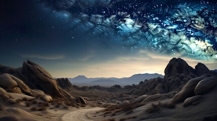 Wall Mural - arched milky way over the beautiful mountains and blue sea at night in summer. colorful landscape wi